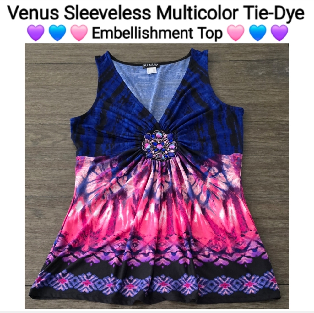 VENUS Multicolor Tie-Dye Embellished Tank Top, Size L